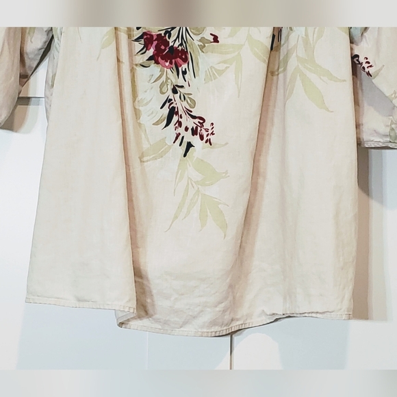 Catherine's Linen & Cotton Tunic Size 2X  22/24W Ivory Green Pink Flowers - Picture 6 of 14